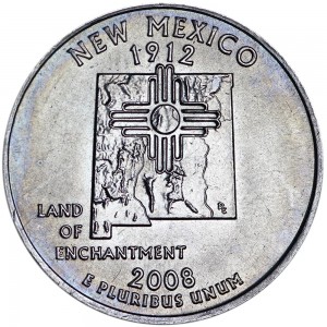 Quarter Dollar 2008 USA New Mexico mint mark D price, composition, diameter, thickness, mintage, orientation, video, authenticity, weight, Description