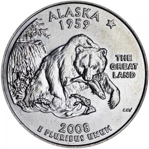 Quarter Dollar 2008 USA Alaska mint mark D price, composition, diameter, thickness, mintage, orientation, video, authenticity, weight, Description
