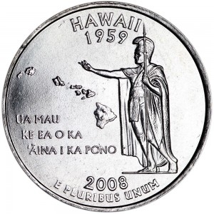 Quarter Dollar 2008 USA Hawaii mint mark D price, composition, diameter, thickness, mintage, orientation, video, authenticity, weight, Description