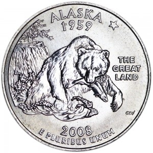 Quarter Dollar 2008 USA Alaska mint mark P price, composition, diameter, thickness, mintage, orientation, video, authenticity, weight, Description