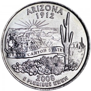 Quarter Dollar 2008 USA Arizona mint mark P price, composition, diameter, thickness, mintage, orientation, video, authenticity, weight, Description