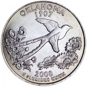 Quarter Dollar 2008 USA Oklahoma mint mark P price, composition, diameter, thickness, mintage, orientation, video, authenticity, weight, Description