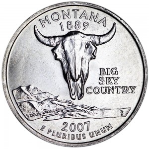 Quarter Dollar 2007 USA Montana mint mark P price, composition, diameter, thickness, mintage, orientation, video, authenticity, weight, Description