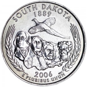 Quarter Dollar 2006 USA South Dakota mint mark P price, composition, diameter, thickness, mintage, orientation, video, authenticity, weight, Description