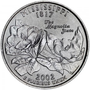 25 центов 2002 США Миссисипи (Mississippi) двор P цена, стоимость