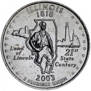 Quarter Dollar 2003 USA Illinois mint mark P price, composition, diameter, thickness, mintage, orientation, video, authenticity, weight, Description