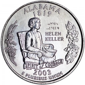 Quarter Dollar 2003 USA Alabama mint mark P price, composition, diameter, thickness, mintage, orientation, video, authenticity, weight, Description