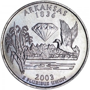 Quarter Dollar 2003 USA Arkansas mint mark P price, composition, diameter, thickness, mintage, orientation, video, authenticity, weight, Description