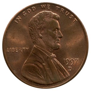 1 цент 1997 США D, из обращения, цена, стоимость