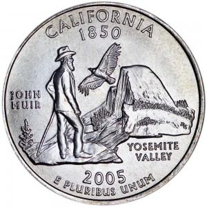 Quarter Dollar 2005 USA California mint mark P price, composition, diameter, thickness, mintage, orientation, video, authenticity, weight, Description