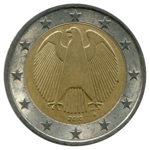 2 евро 2008-2023 Германия, регулярный чекан, из обращения цена, стоимость