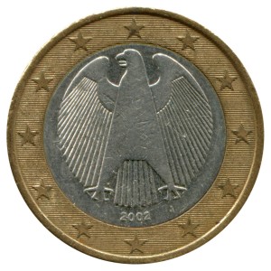 1 евро 2002-2006 Германия, регулярный чекан, из обращения цена, стоимость