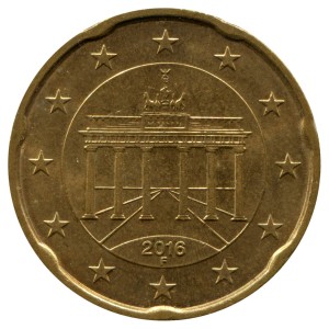 20 cents 2007-2023 Germany, regular mintage, from circualtion, composition, diameter, thickness, mintage, orientation, video, authenticity, weight, Description