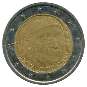 2 евро 2013 Италия Джованни Боккаччо, из обращения цена, стоимость