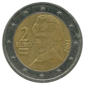 2 евро 2002-2006 Австрия, регулярный чекан, из обращения цена, стоимость
