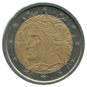 2 евро 2002-2007 Италия, регулярный чекан, из обращения цена, стоимость