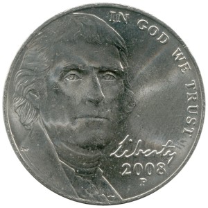 5 центов 2008 США возвращение в Mounticello, серия Путешествие на запад, двор P, цена, стоимость