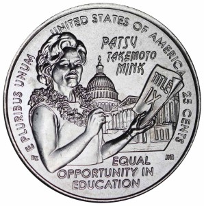 25 cents 2024 USA, American women, number 12, Patsy Takemoto Mink, mint D, price, composition, diameter, thickness, mintage, orientation, video, authenticity, weight, Description