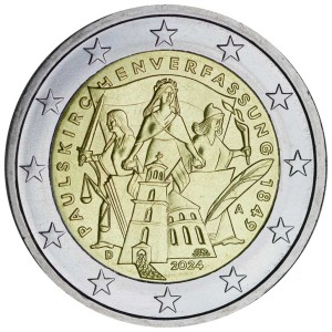 2 euro 2024 Germany 175 years of the Paulskirche Constitution, mint A price, composition, diameter, thickness, mintage, orientation, video, authenticity, weight, Description