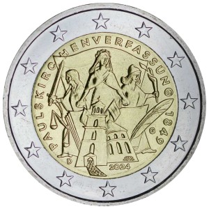 2 euro 2024 Germany 175 years of the Paulskirche Constitution, mint G price, composition, diameter, thickness, mintage, orientation, video, authenticity, weight, Description