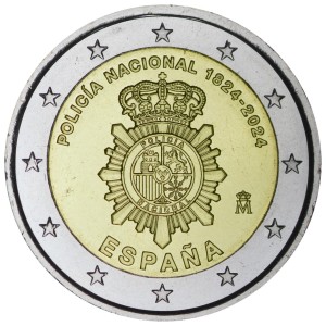 2 евро 2024 Испания, Национальный полицейский корпус цена, стоимость
