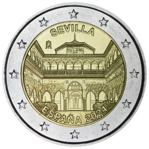 2 euro 2024 spain, Seville Cathedral, Seville Alcazar and Archive of the Indies price, composition, diameter, thickness, mintage, orientation, video, authenticity, weight, Description