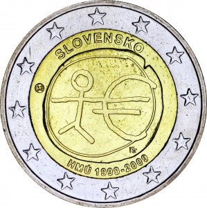 2 евро 2009, 10 лет Экономическому и валютному союзу, Словакия цена, стоимость