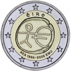 2 euro 2009, Economic and Monetary Union, Ireland (Eire) price, composition, diameter, thickness, mintage, orientation, video, authenticity, weight, Description