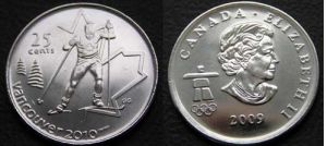 25 cents 2009 Canada Olympics 2010 Vancouver : Skiing price, composition, diameter, thickness, mintage, orientation, video, authenticity, weight, Description