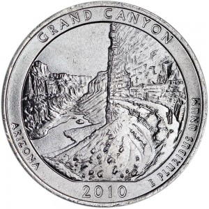 Quarter Dollar 2010 USA Grand Canyon 4th National Park mint mark P price, composition, diameter, thickness, mintage, orientation, video, authenticity, weight, Description