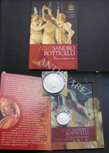 2 Euro 2010 San Marino 500th anniversary of the death of Sandro Botticelli in the booklet price, composition, diameter, thickness, mintage, orientation, video, authenticity, weight, Description