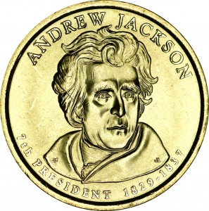 1 доллар 2008 США, 7-й президент Эндрю Джэксон двор D цена, 1 доллар серии Президентские доллары США, стоимость