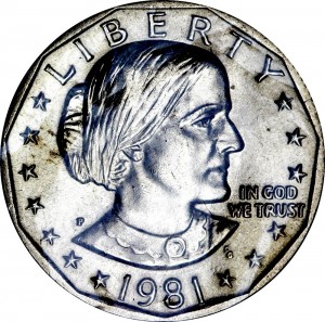 1 dollar 1981 USA Susan b. Anthony mint mark P - rare price, composition, diameter, thickness, mintage, orientation, video, authenticity, weight, Description