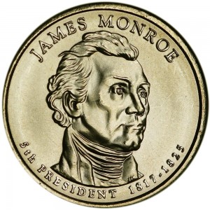 1 dollar 2008 USA, 5th president James Monroe mint D price, composition, diameter, thickness, mintage, orientation, video, authenticity, weight, Description