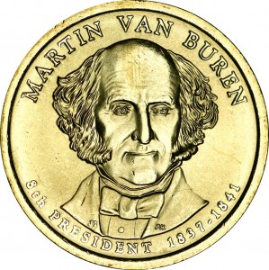 1 доллар 2008 США, 8-й президент Мартин Ван Бюрен двор D цена, 1 доллар серии Президентские доллары США, стоимость