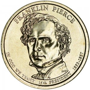 1 dollar 2010 USA, 14th president Franklin Pierce mint D price, composition, diameter, thickness, mintage, orientation, video, authenticity, weight, Description