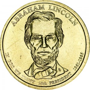 1 доллар 2010 США, 16-й президент Авраам Линкольн двор D цена, 1 доллар серии Президентские доллары США, стоимость
