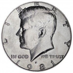 Half Dollar 1981 USA Kennedy mint mark P price, composition, diameter, thickness, mintage, orientation, video, authenticity, weight, Description