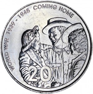 20 cents 2005 Australia 60 years after the WWII price, composition, diameter, thickness, mintage, orientation, video, authenticity, weight, Description