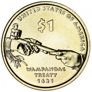 1 доллар 2011 США Сакагавея, Договор Вампаноаг, двор D цена, стоимость