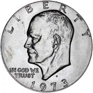 1 dollar 1973 USA Eisenhower, mint mark D price, composition, diameter, thickness, mintage, orientation, video, authenticity, weight, Description