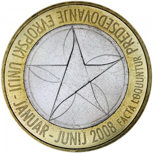 3 euro 2008 Slovenia Presidency of the European Union price, composition, diameter, thickness, mintage, orientation, video, authenticity, weight, Description
