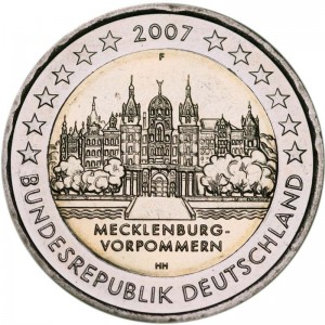 2 euro 2007, Germany, Mecklenburg-Vorpommern , mint F price, composition, diameter, thickness, mintage, orientation, video, authenticity, weight, Description