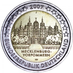 2 euro 2007, Germany, Mecklenburg-Vorpommern , mint J price, composition, diameter, thickness, mintage, orientation, video, authenticity, weight, Description