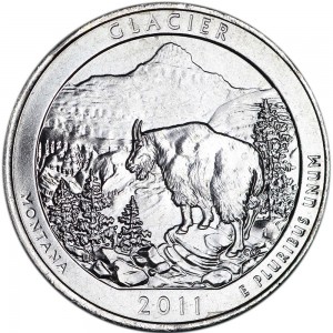 Quarter Dollar 2011 USA Glacier 7th National Park mint mark P price, composition, diameter, thickness, mintage, orientation, video, authenticity, weight, Description