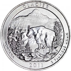 Quarter Dollar 2011 USA Glacier 7th National Park mint mark D price, composition, diameter, thickness, mintage, orientation, video, authenticity, weight, Description