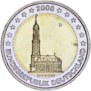 2 евро 2008, Германия, Гамбург, серия "Федеральные земли Германии", двор D цена, стоимость