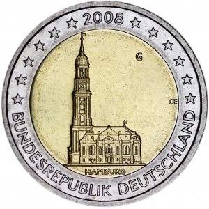 2 евро 2008, Германия, Гамбург, серия "Федеральные земли Германии", двор G цена, стоимость