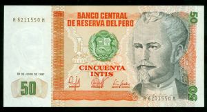 Banknote, 50 Inti, 1987, Peru, XF