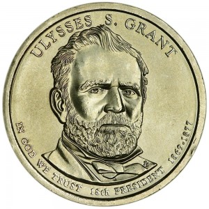 1 доллар 2011 США, 18-й президент Улисс Грант двор D цена, 1 доллар серии Президентские доллары США, стоимость